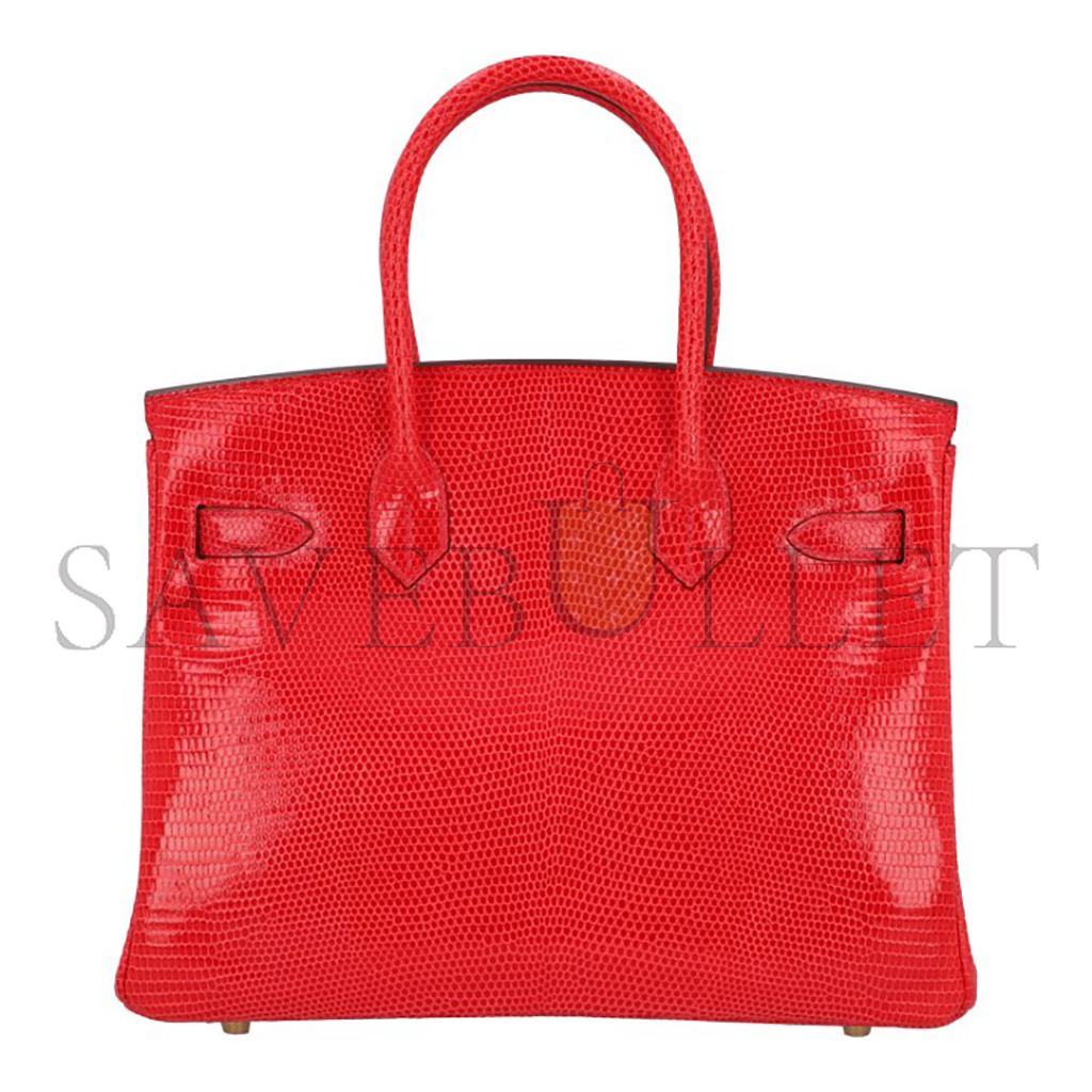 HERMÈS MASTER BIRKIN 30 LIZARD RED GOLD BUCKLE H028352CA53 (30*22*16cm)